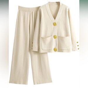 Cream gold button lounge set